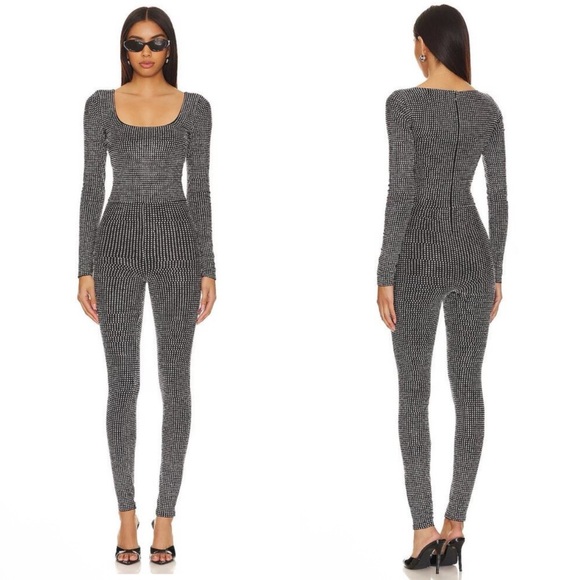 Good American Crystal Embellished Jumpsuit Jersey Long Sleeve Disco Retro XL - Picture 1 of 9
